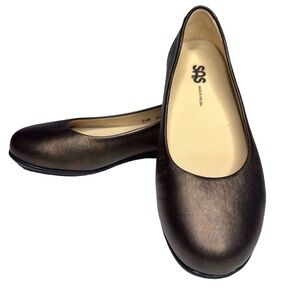 SAS M7900693 Metallic Bronze Leather Comfort Shoes Ballet Flats 7.5M Made in USA
